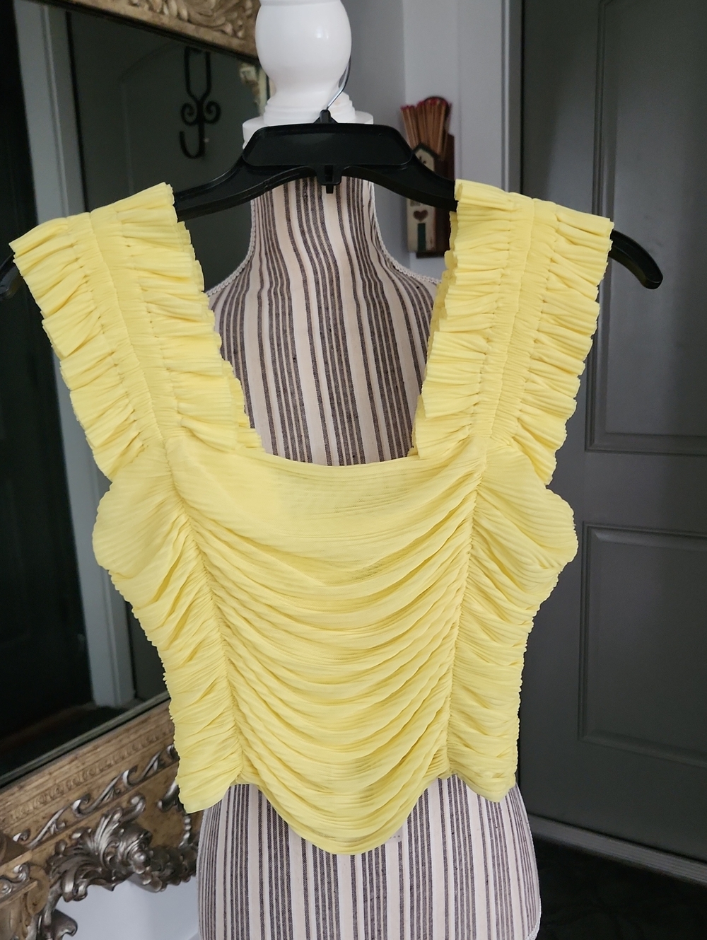 Endless Rose Yellow Ruffled Ruched Crop Tank Top